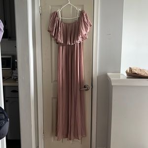 Mauve Chiffon Pleated Off Shoulder Maternity Maxi Dress